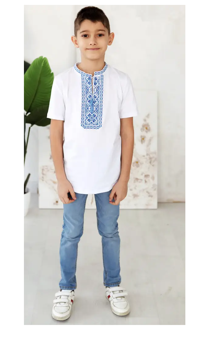 Футболка-вышиванка детская на мальчика трикотажная 140 см Белый (дхл-03-140) Футболка-вышиванка детская на мальчика трикотажная 140 см Белый (дхл-03-140)