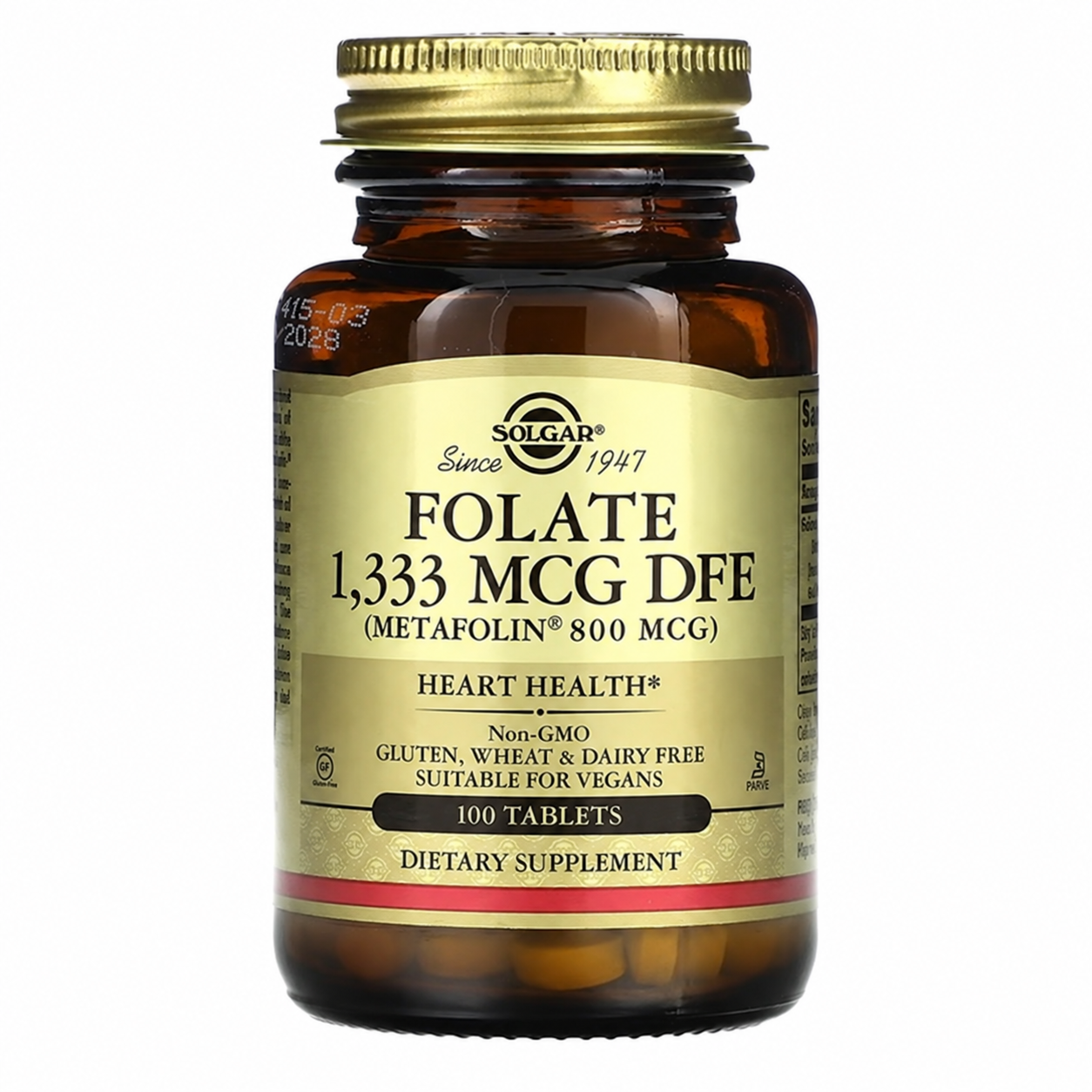Фолиевая кислота B-9 Solgar Folate 1333 мкг Metafolin 800 мкг 100 табл. (SOL-01945)