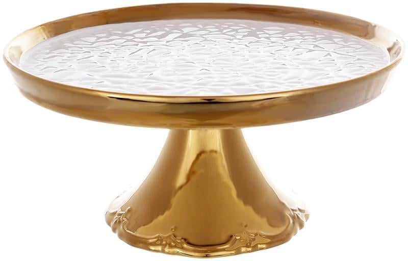 Тортовщица на ноге фарфоровая Gold Luxury фарфор Белый 31 см
