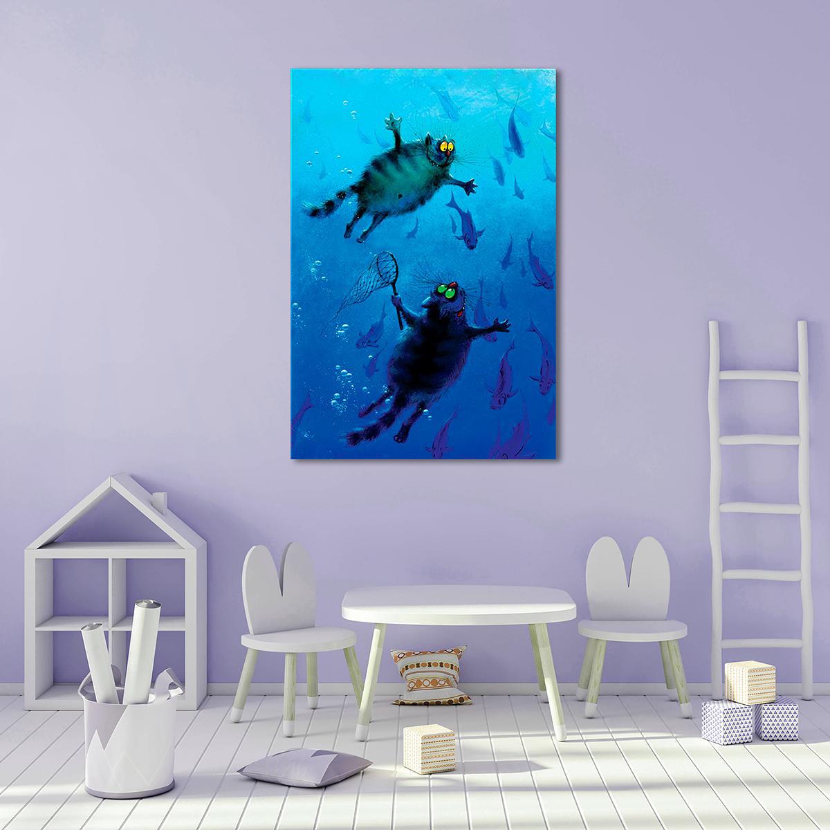 Модульная картина Коты октонавты 1 модуль 80x120 см