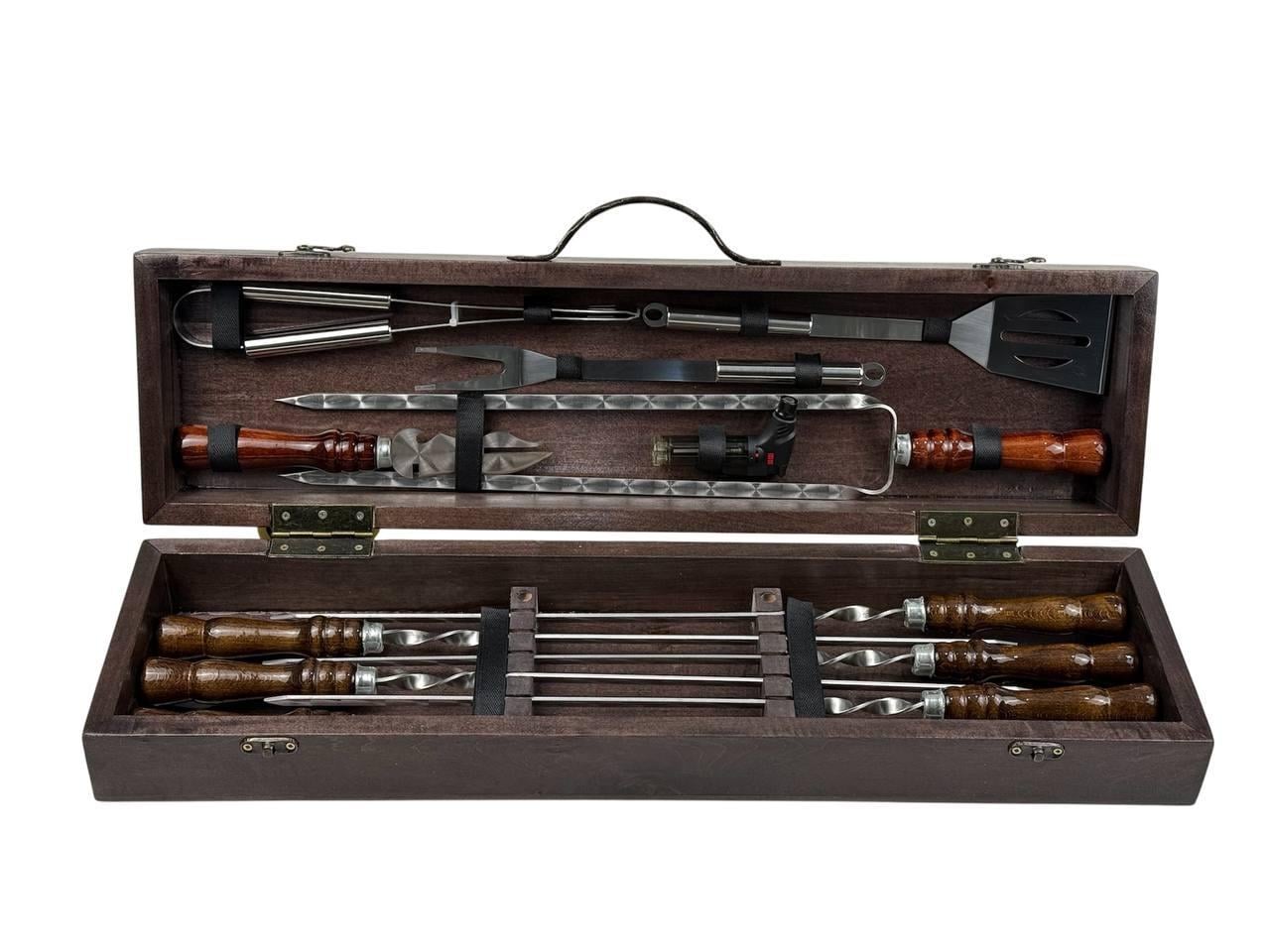 Набор для пикника GrillMaster BBQ Мини с лопаткой щипцами/двойным шампуром 12 пр. Коричневый (10-164-KS-7707)