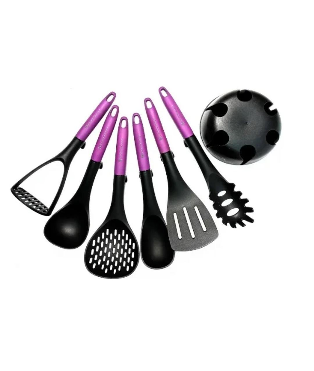 Набор кухонных принадлежностей Edenberg из нейлона на подставке 7 пр Фиолетовый (EB-3607) - фото 1