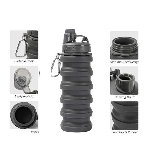 Бутылка складная Water Bottle силиконовая с карабином Черный (TM050782) - фото 2