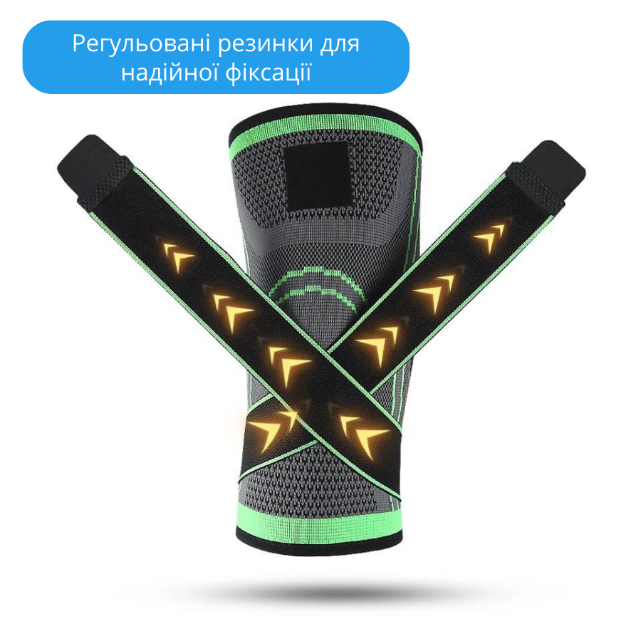 Бандаж для колінного суглоба Knee Support еластичний підтримуючий для заняття спортом Чорний із зеленим - фото 8