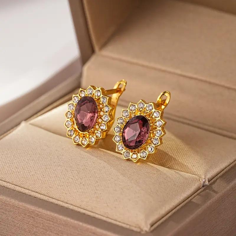 Серьги женские LuxAurum086 цветок с большим красным кристаллом 1,4 см Золотистый (35473881)