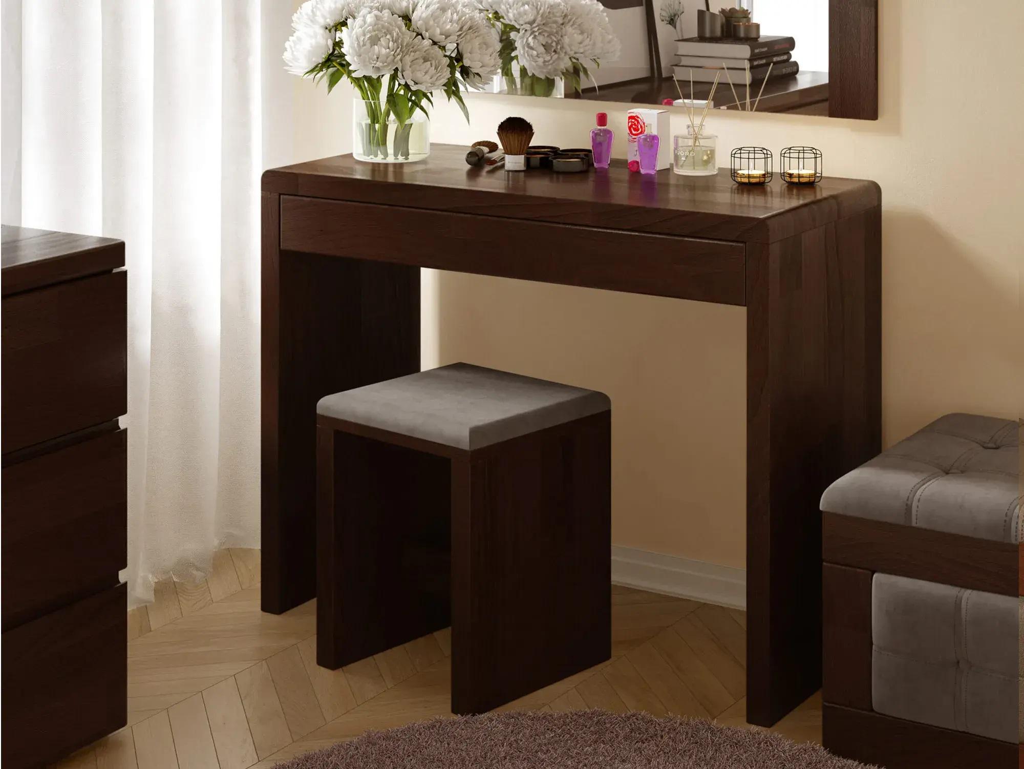 Туалетний стіл Arbor Drev Регіна з пуфом з натурального дерева сосна Темний Горіх (51721)