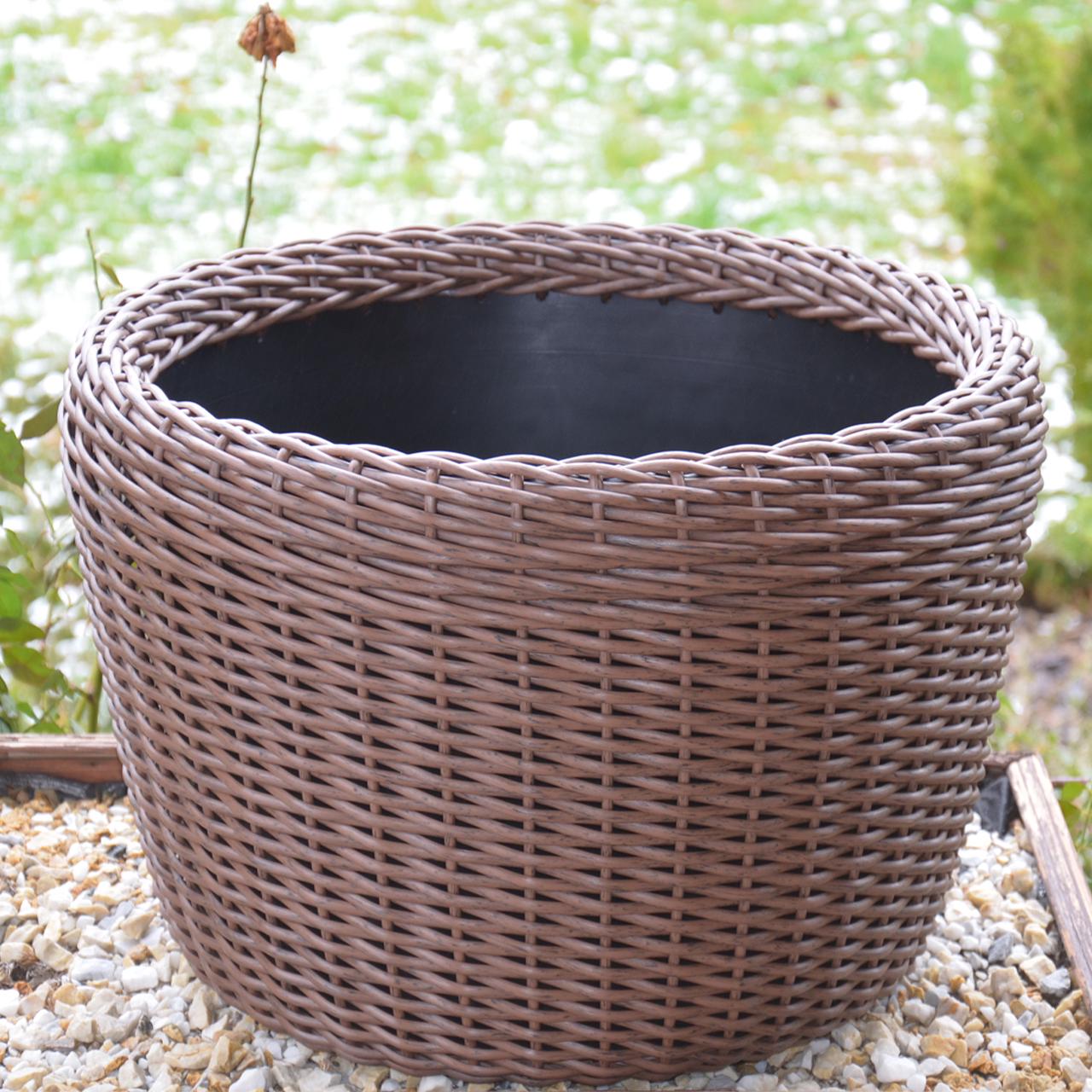 Кашпо большое для растений и цветов из искусственного ротанга/ручной работы 60 л Молочный шоколад (12343666) - фото 5