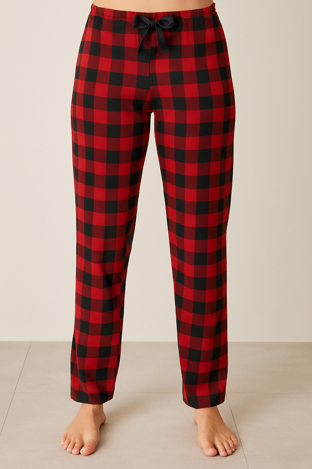 Брюки женские теплые из микробайки в клетку батал 3XL Красно-черный (PJ565)