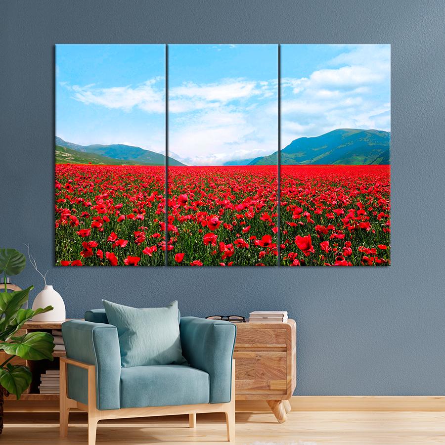 Картина природа Красные маки на горной поляне 156x100 см (A1071-3)