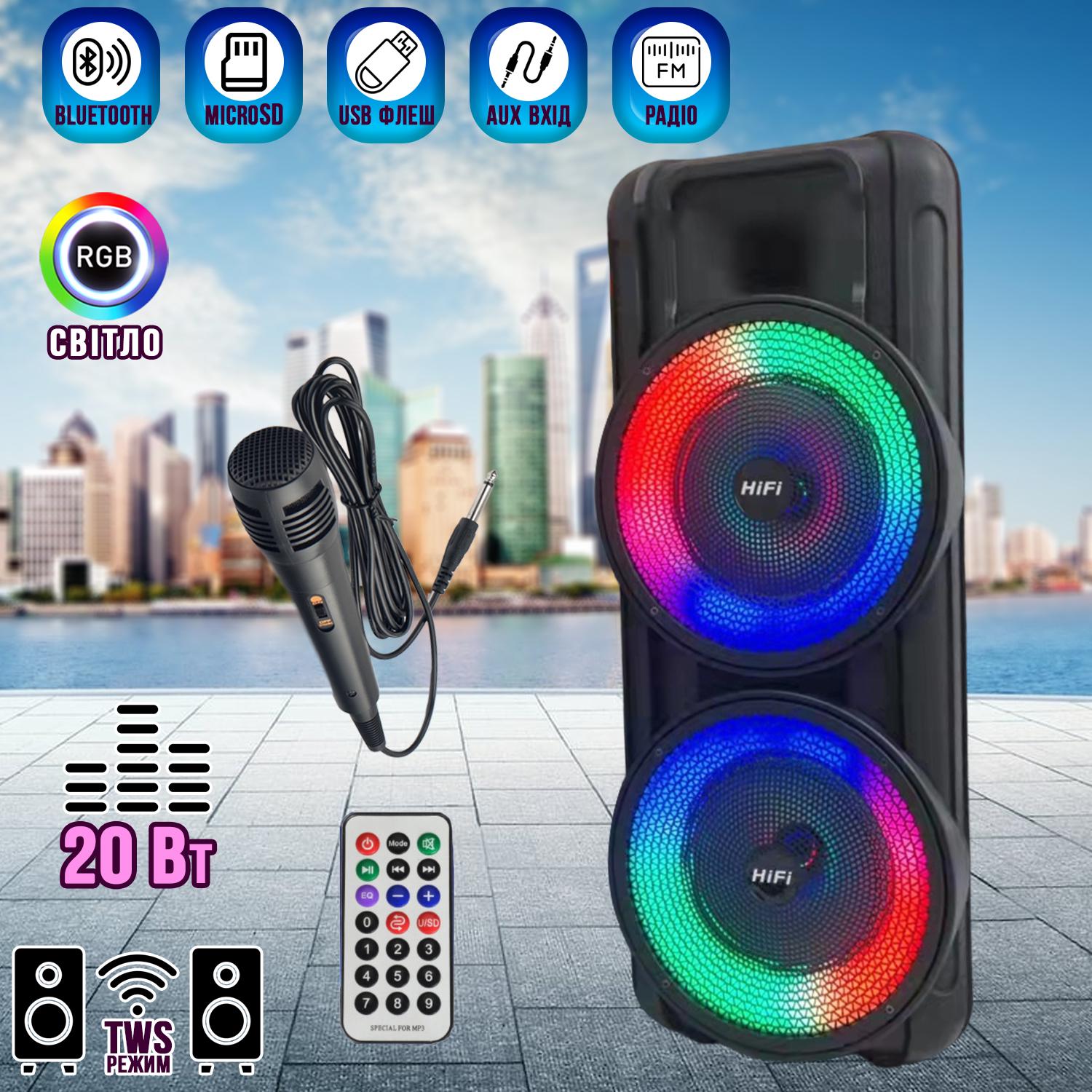 Портативная акустическая система Winso RX-RX-8251 RGB с микрофоном и пультом 2x8" 20 W (9492c92f) - фото 3