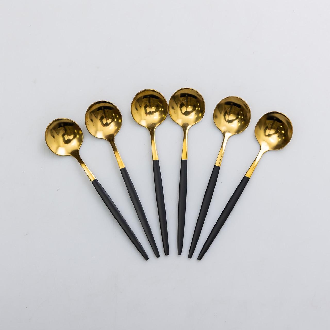 Набір чайних ложок із нержавіючої сталі 12,9 см 6 шт. Чорний/Золотий (6527) - фото 3 Набір чайних ложок із нержавіючої сталі 12,9 см 6 шт. Чорний/Золотий (6527) - фото 3