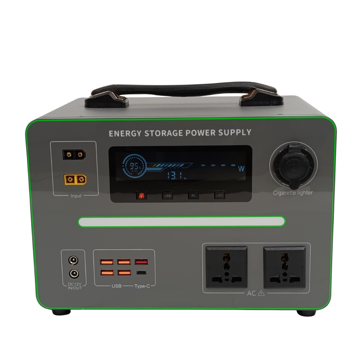 Зарядная станция 1200 Вт с аккумулятором LiFePO4 с чистой синусоидой/LCD-дисплеем и LED-освещением (PZS-1200)