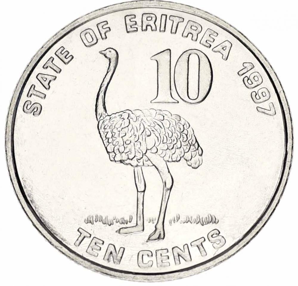 Коллекционная монета Эритрея 10 центов 1997 AU-UNC Страус (М11852)