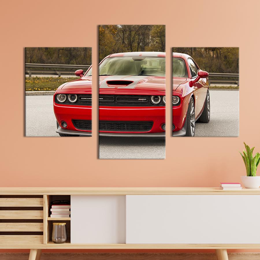 Картина для интерьера Статусный красный Dodge challenger 96x60 см (118-32)
