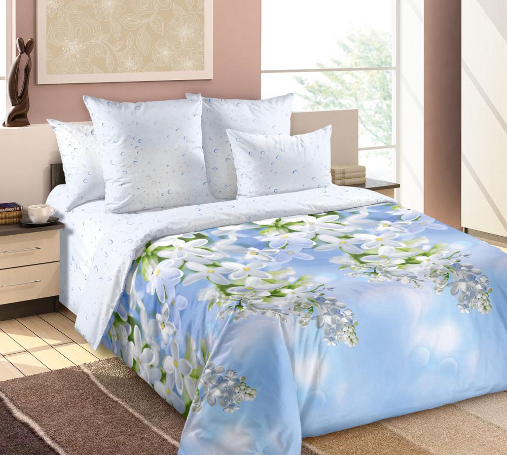 Комплект постельного белья Комфорт текстиль Перкаль Пышная сирень с простынью на резинке 200x220 см 2x70x70 см (КТ_pvu_4409_40_70x70)