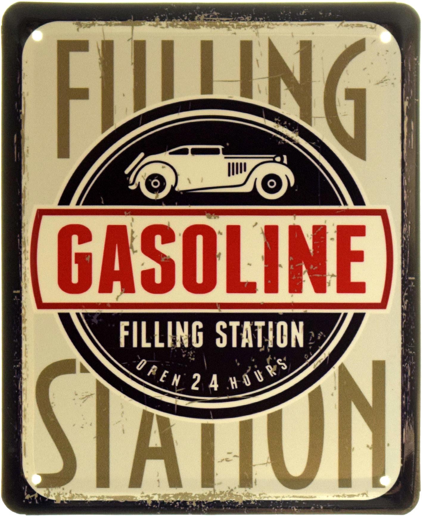 Табличка металева "Filling Station Gasonline Open 24 Hours" 18x22 см (ms-103819)
