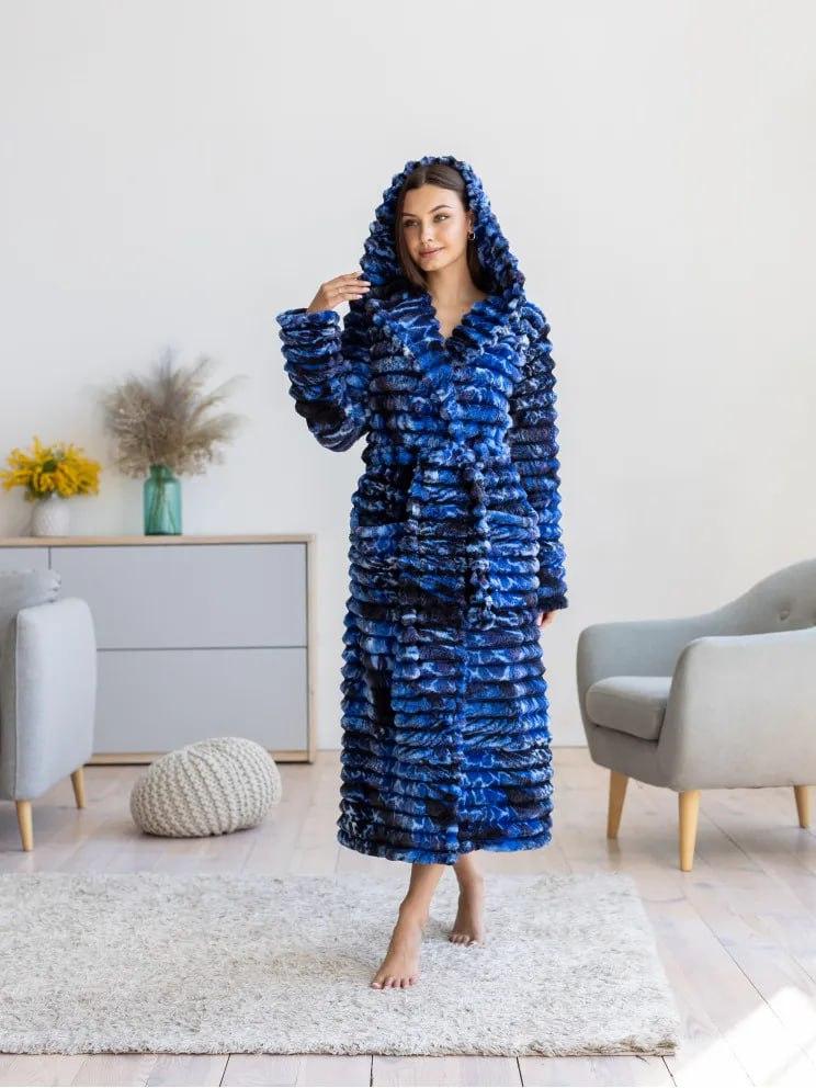 Халат женский с махровым капюшоном 2XL Синий (Д-Al-sharpey-halat-022-03)