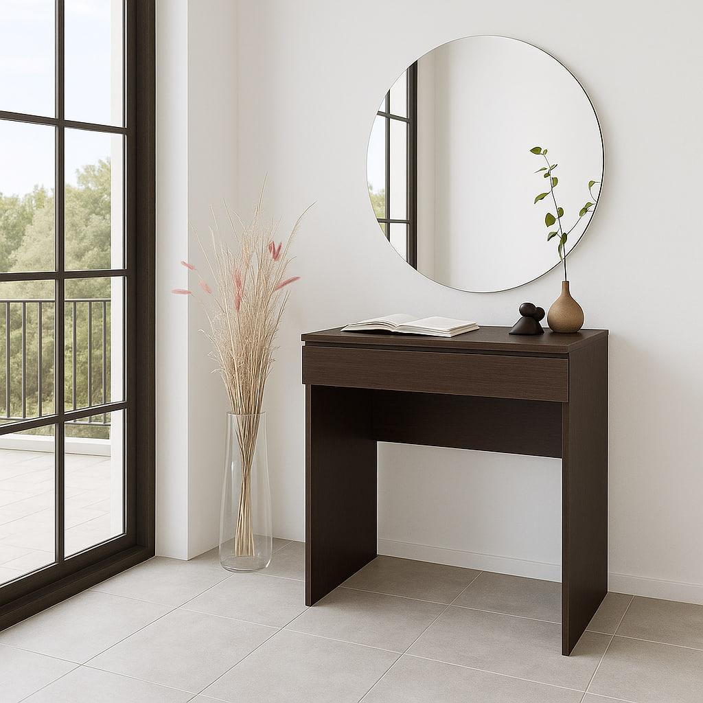 Туалетний столик New and Classic із круглим дзеркалом 750x700x450 мм Венге магія (ТЗ-софт-2)