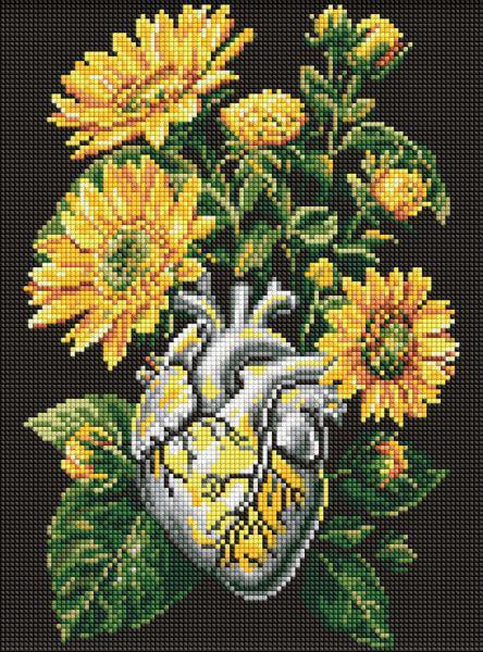Алмазная мозаика Ideyka Подсолнечники и сердце 30x40 см (Id-AMO20178)
