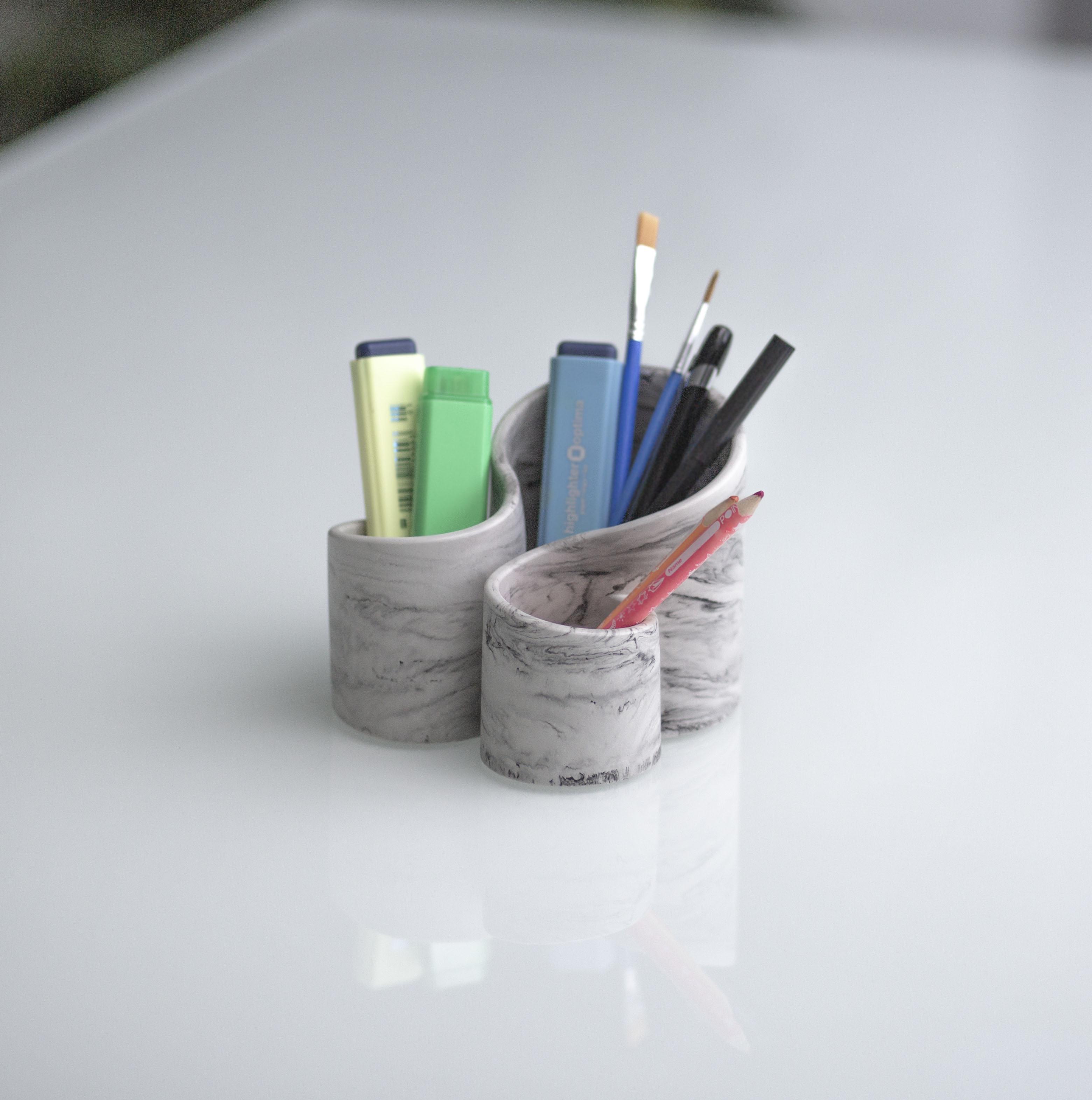 Органайзер трехсекционный для канцелярии Marble Gray