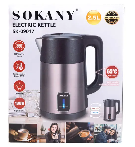 Електрочайник Sokany SK-09017 2,5 л 1500 Вт Чорний - фото 8 Електрочайник Sokany SK-09017 2,5 л 1500 Вт Чорний - фото 8