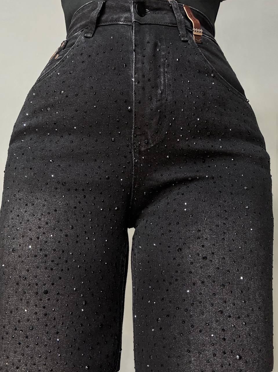 Джинсы женские Allure 1136-26 палаццо ровные со стразами р. 30 Черный (6022) - фото 6