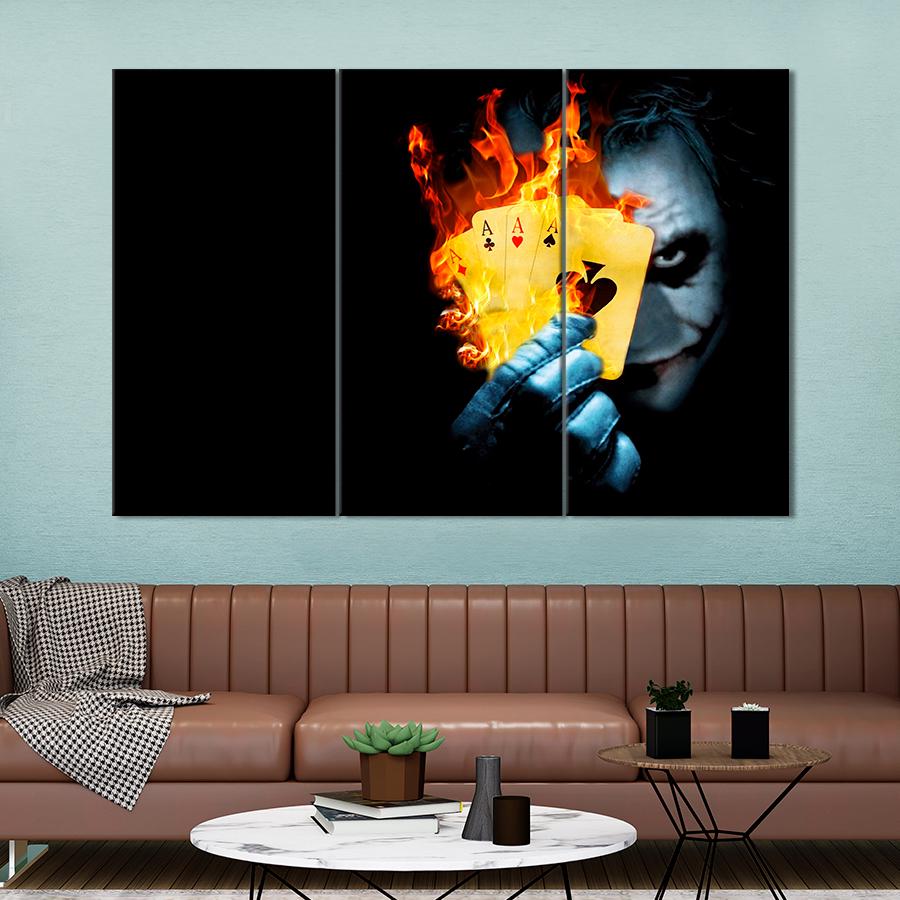 Настенний декор Суперзлодей Джокер с картами на чёрном фоне 128x81 см (A41-3)
