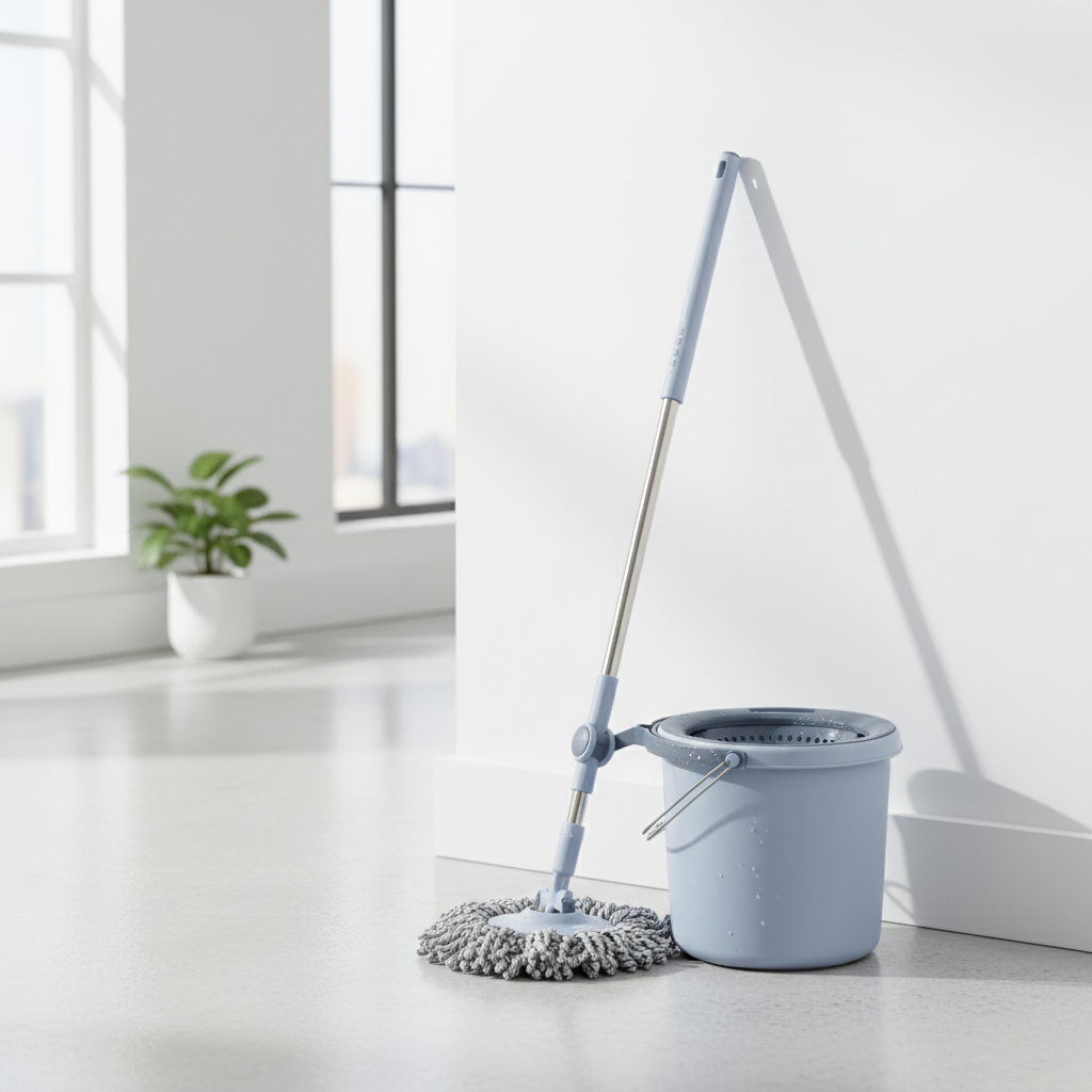 Набор для влажной уборки телескопическая швабра веревочная с круглой насадкой и ведром с отжимом на 8 л Синий (HP-35015-21)