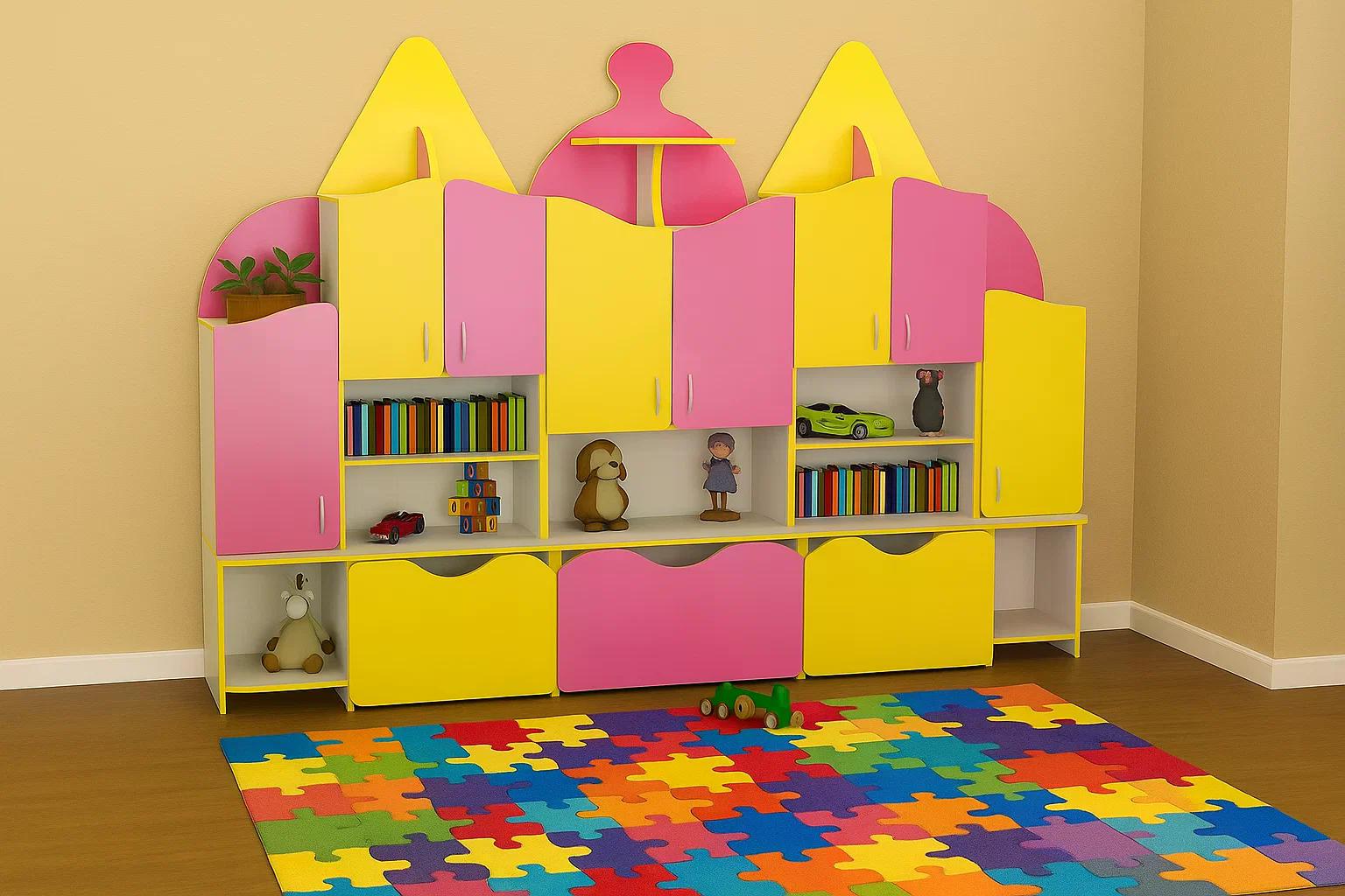 Стенка для детских игрушек Домик DS-1004 2600x420x1900 мм Желтый