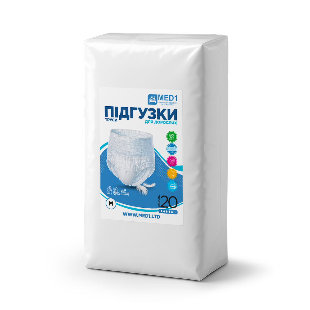 Трусы-подгузники для взрослых при недержании мочи MED1-WC02 одноразовые M 20 шт. (MED1-WC02M20)
