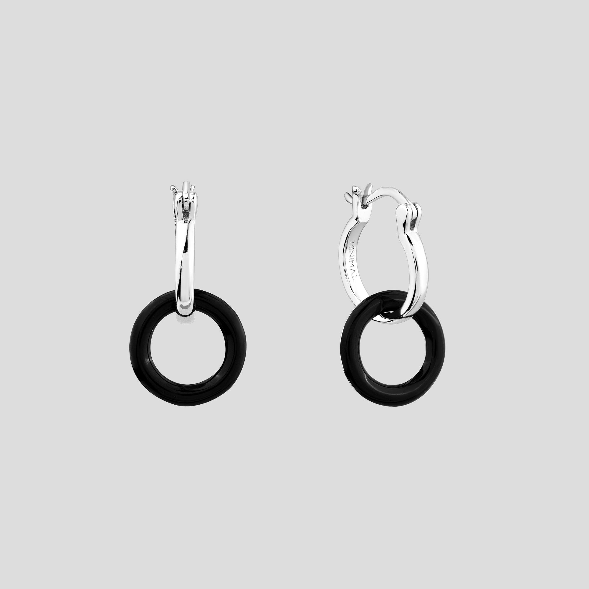 Серебряные серьги Minimal Темные сферы (16501)