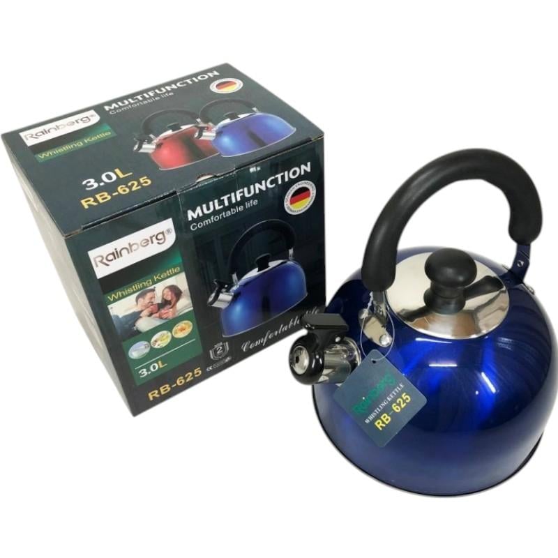 Чайник Rainberg RB-625 нержавеющая сталь со свистком 3 л Синий (26202618) - фото 2 Чайник Rainberg RB-625 нержавеющая сталь со свистком 3 л Синий (26202618) - фото 2