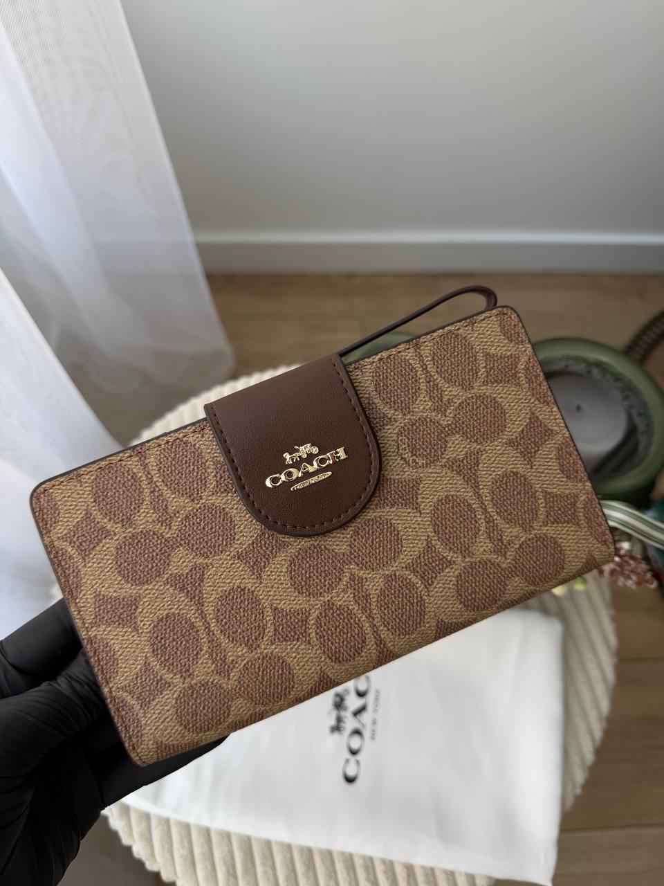 Гаманець книжка з відділенням для телефону Long Zip Around Wallet Case In Signature Canvas натуральна шкіра Чорно-коричневий