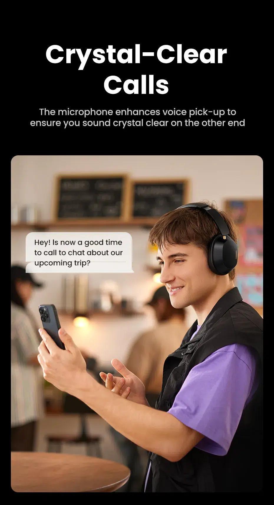 Навушники бездротові UGREEN HiTune Max5C Bluetooth 5.4 ANC 43 дБ Hi-Res Audio LDAC 75 год Чорний (35757) - фото 14 Навушники бездротові UGREEN HiTune Max5C Bluetooth 5.4 ANC 43 дБ Hi-Res Audio LDAC 75 год Чорний (35757) - фото 14