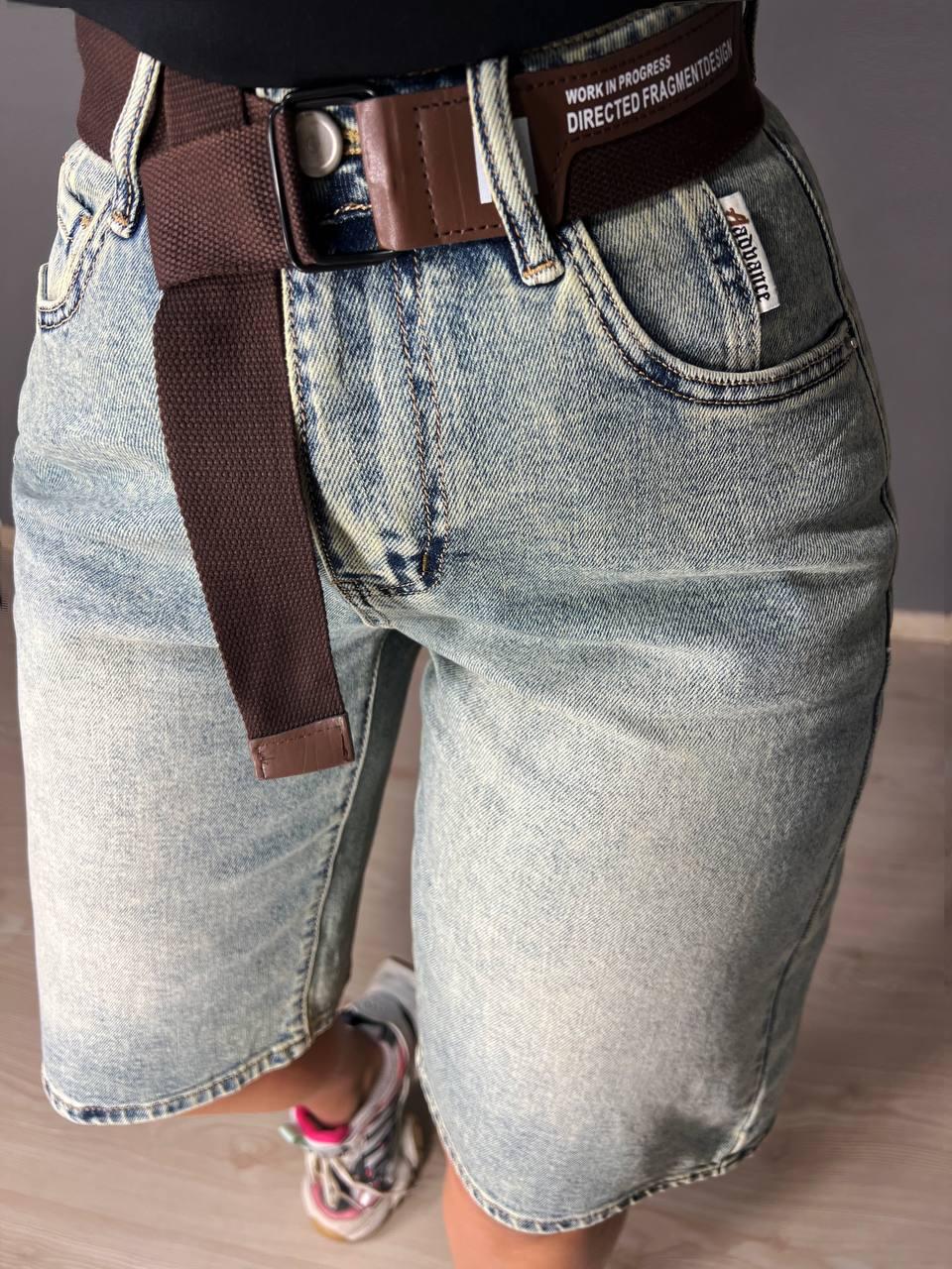 Шорты женские джинсовые Liana 447 бермуды высокая посадка стрейч с ремнем р. 30 Голубой (4036) - фото 5