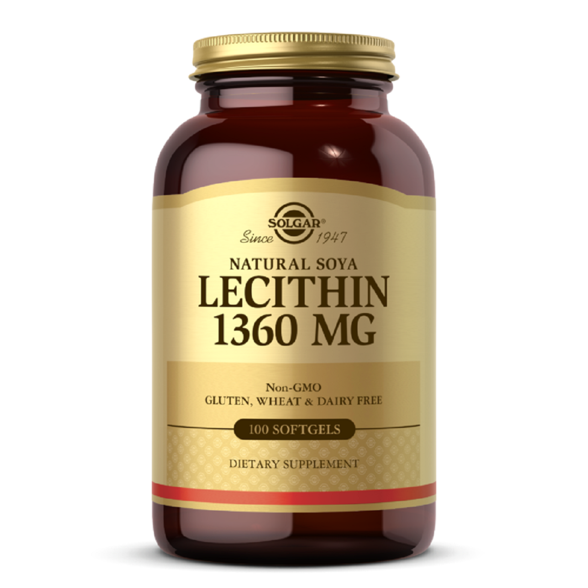 Лецитин небеленый Solgar Natural Soya Lecithin 1360 мг 100 желатиновых капсул