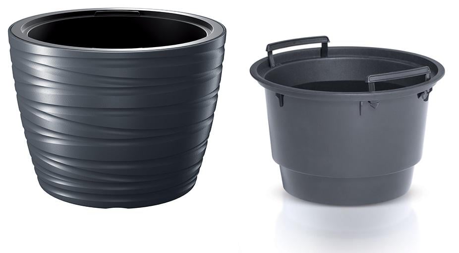 Горшок для цветов Prosperplast MAZE H-27,9 см круглый с вкладышем Антрацитовый