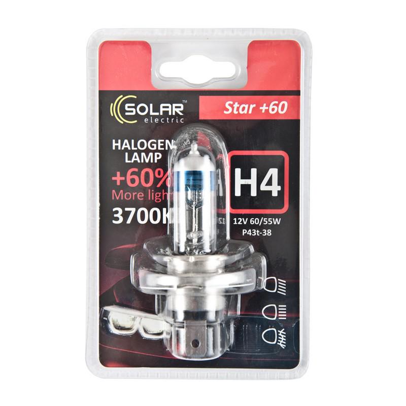 Лампа галогеновая Solar H4 12V 60/55W P43t-38 Starlight +60% (1234B1)