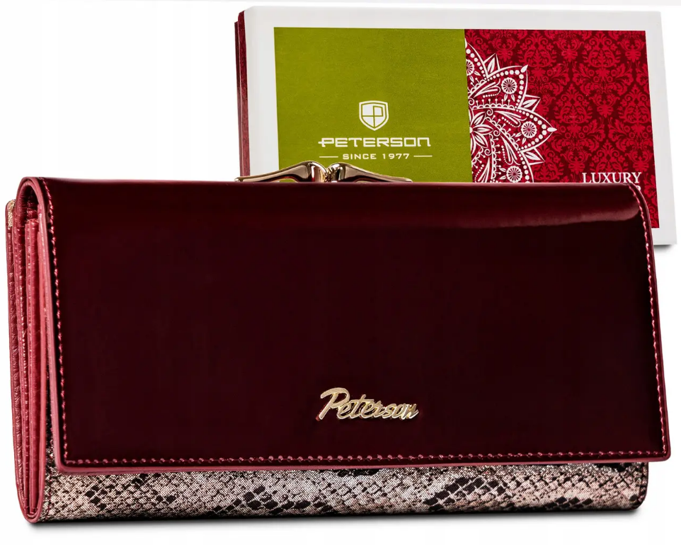 Кошелек женский лакированный Peterson PTN BS-721-4675 с монетницей RFID защита натуральная кожа