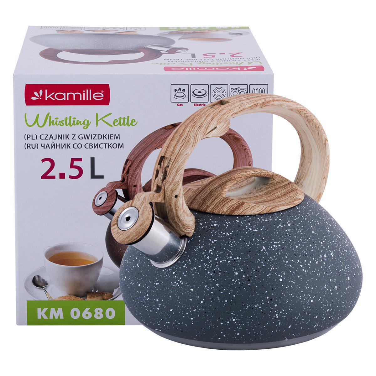 Чайник Kamille Темно-Серый 2.5 л из нержавеющей стали со свистком для индукции и газа KM-0680
