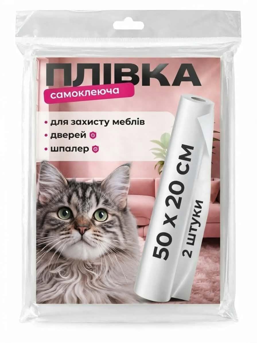 Защитная пленка антикоготь для мебели/диванов/дверей/обоев Cat Protect 50х20 см 2 шт. Прозрачный