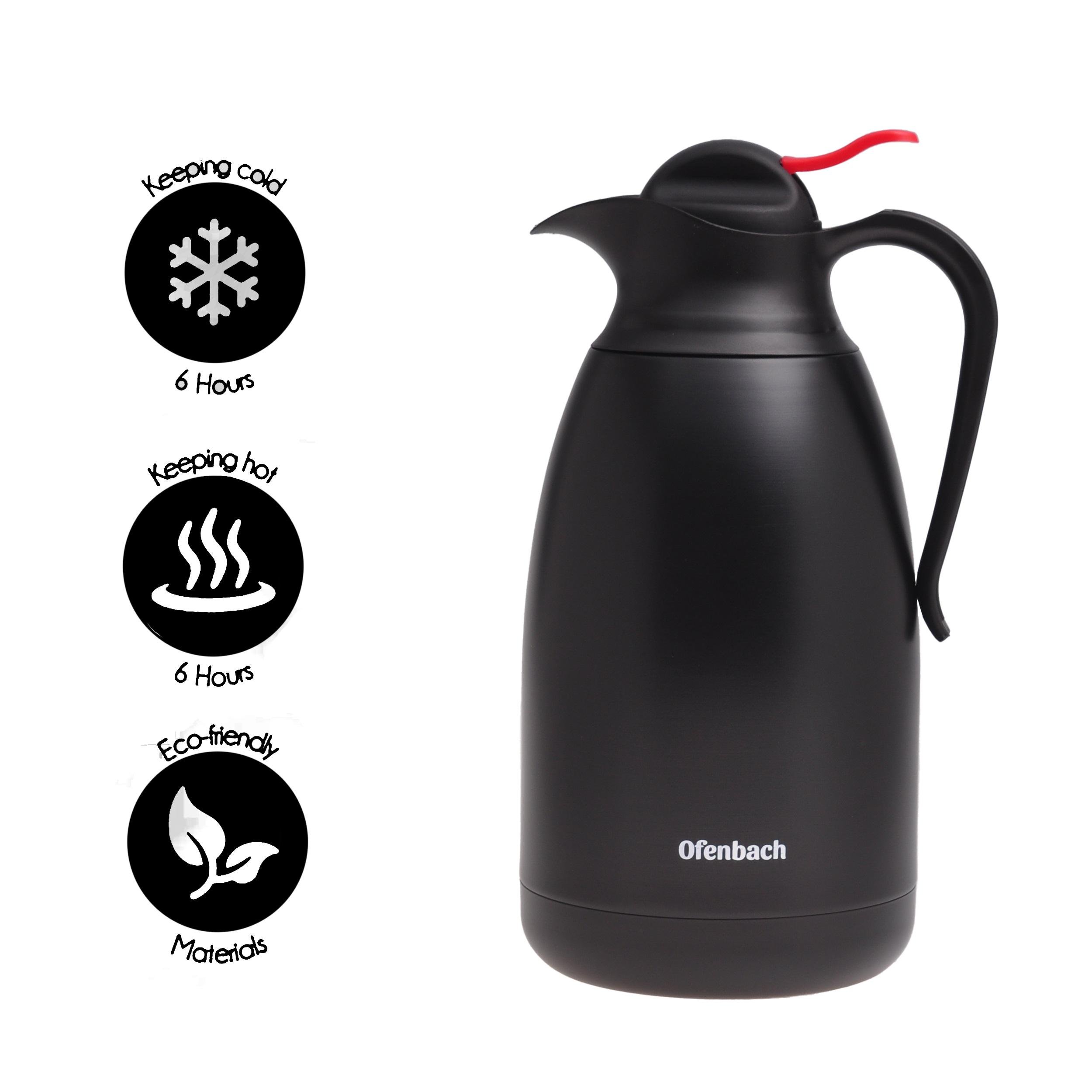 Термос конференционный с пластиковой крышкой и ручкой Ofenbach КМ-101333 из нержавеющей стали 2000 мл Черный (150-84-101333) - фото 2 Термос конференционный с пластиковой крышкой и ручкой Ofenbach КМ-101333 из нержавеющей стали 2000 мл Черный (150-84-101333) - фото 2