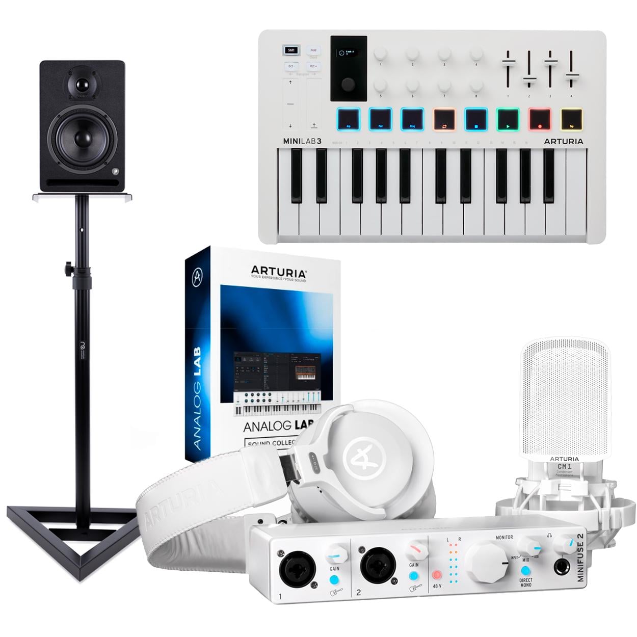 Набор для музыкального создателя Arturia MiniFuse Recording Pack/Arturia MiniLab 3/Arturia Analog Lab/Prodipe Pro 5 V3/Maximum Acoustics SMS White