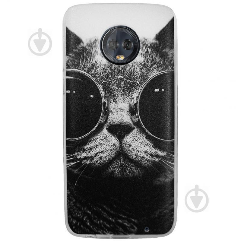 Чехол с рисунком Printed Silicone для Motorola Moto G6 Plus XT1926 Кот в очках (arbc3203)