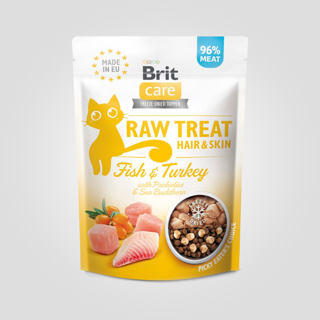 Ласощі для котів Brit Raw Treat Hair&Skin Freeze-dried з рибою та індичкою 40 г (2224609893)