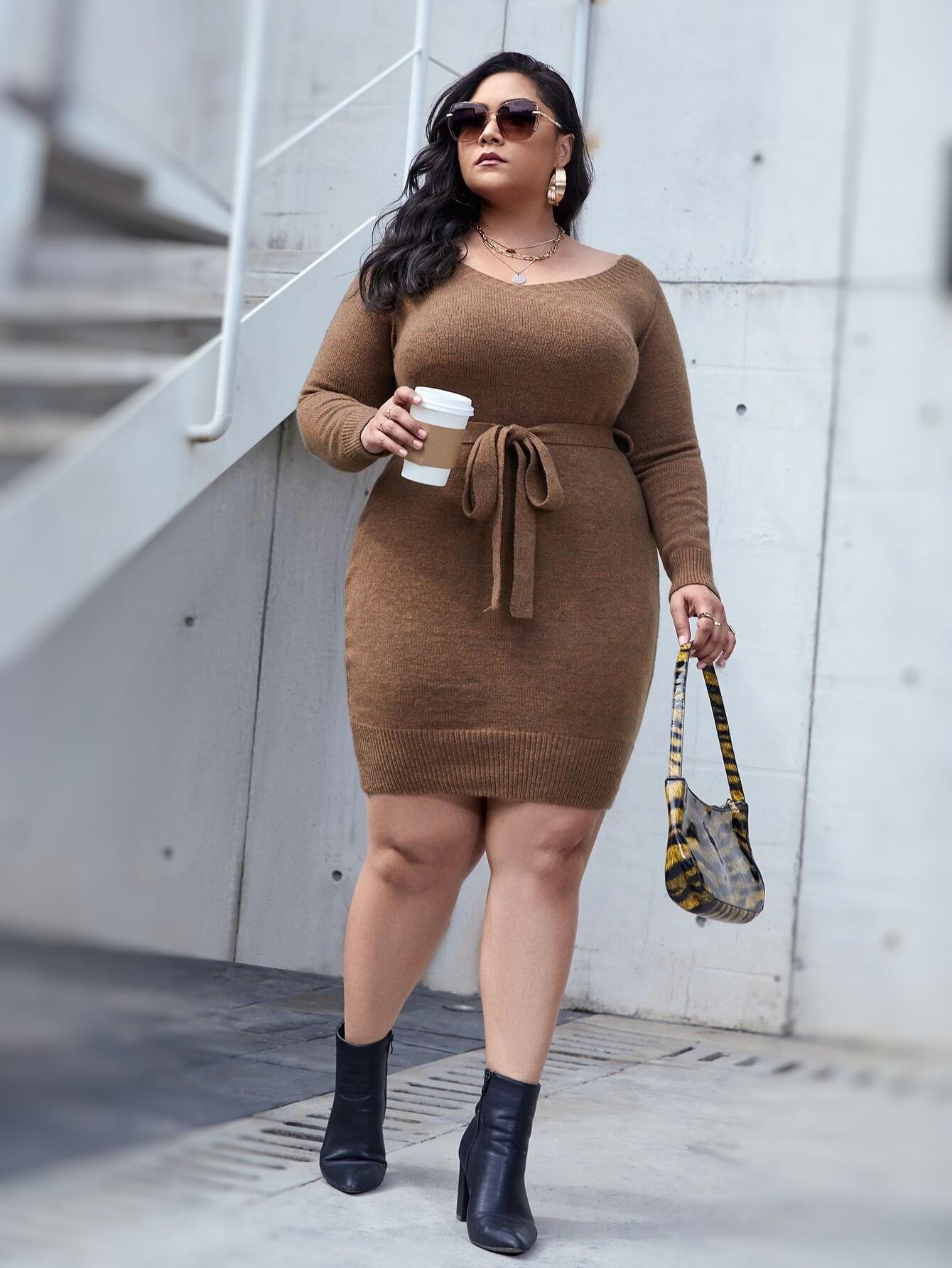 Платье трикотажное Shein 3XL Коричневый (10710)