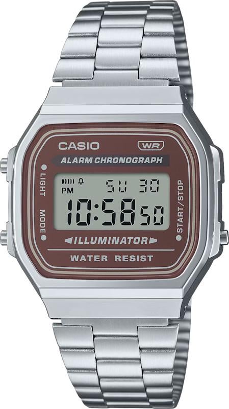 Мужские часы Casio A168WA-5A, секундомер, коричневый циферблат