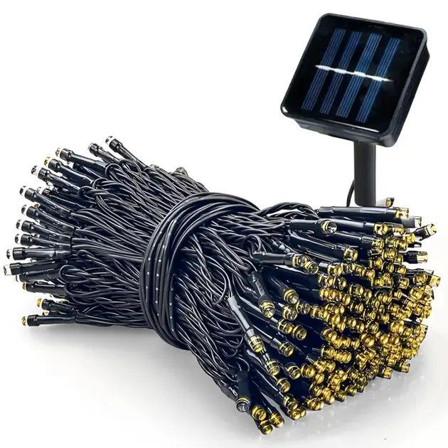 Гирлянда нить на солнечной батарее 500 LED IP65 водозащищена с желтым свечением на черном проводе 50 м