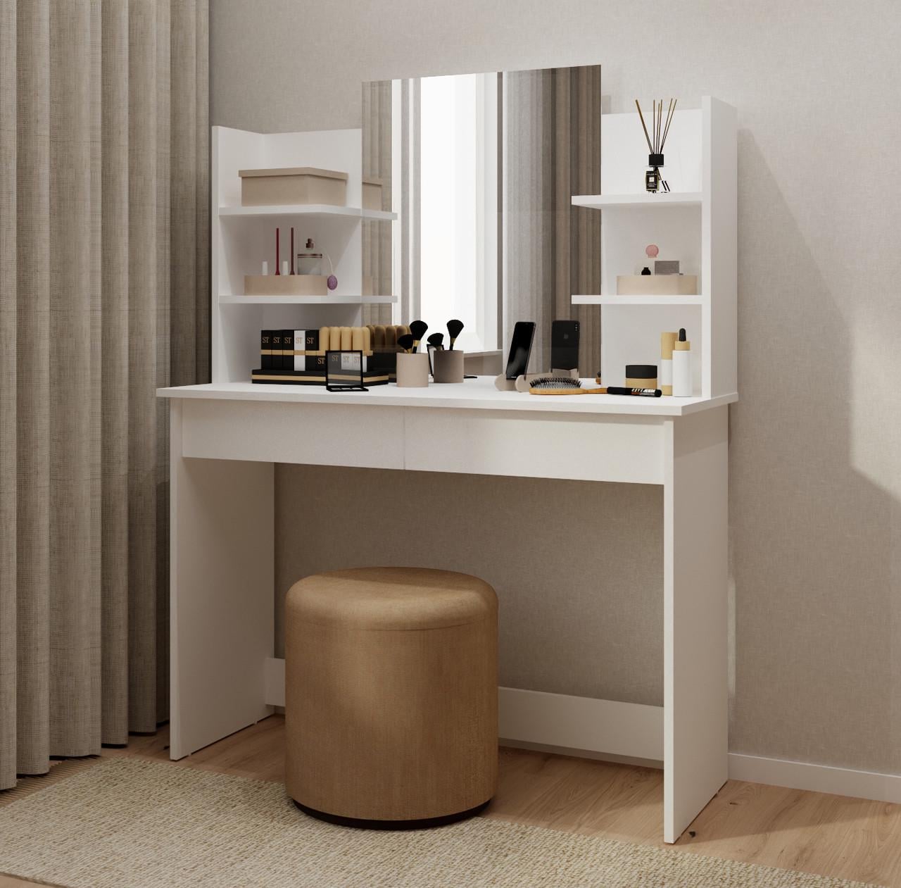 Туалетный столик с зеркалом полками ДСП ТС-2 Белый (28918303)