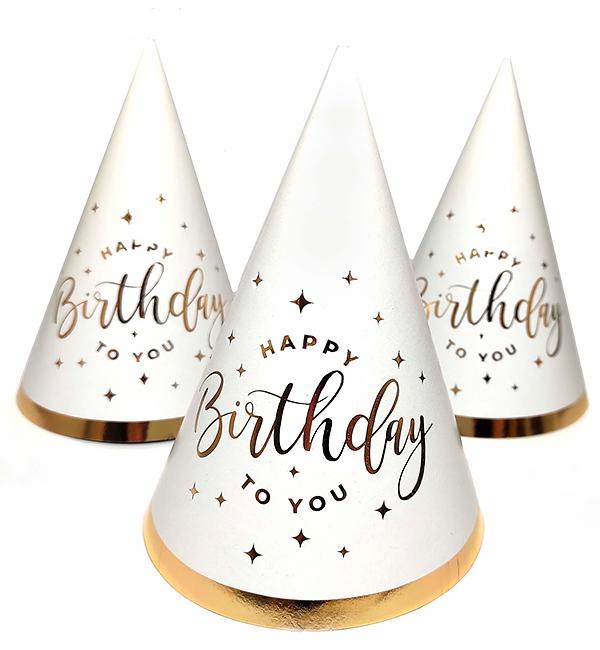 Ковпачки паперові Happy Birthday 15 см 5 шт. Білий (514019)